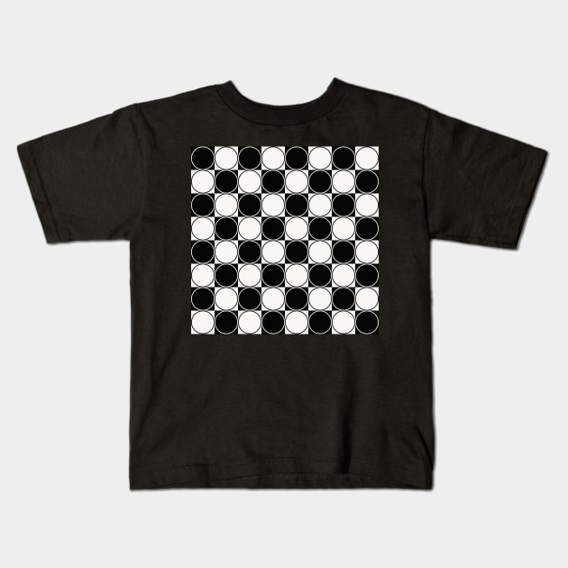 black and white geometrical design with squares and circles Kids T-Shirt by pauloneill-art